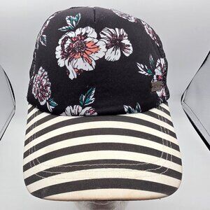 Roxy Womens Black White Floral Trucker Hat Casual Outdoors Lightweight Outdoors